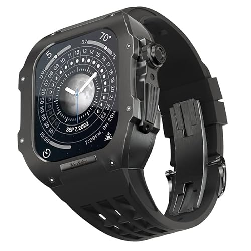 BAHDB Uhren-Modifikationsset, für Apple Watch 8, 7, 45 mm, Ersatzarmbänder, Titan-Uhrengehäuse, Fluorkautschuk-Armband, Luxus-Uhrengehäuse und Armband-Modifikationsset, 45 mm, Achat von BAHDB