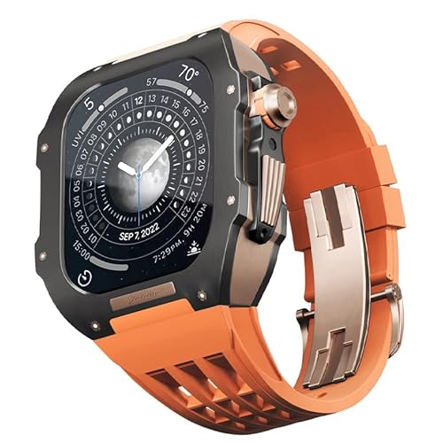 BAHDB Uhren-Modifikationsset, für Apple Watch 8, 7, 45 mm, Ersatzarmbänder, Titan-Uhrengehäuse, Fluorkautschuk-Armband, Luxus-Uhrengehäuse und Armband-Modifikationsset, 45 mm, Achat von BAHDB