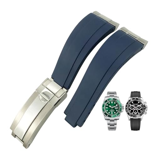 BAHDB Uhrenarmband aus Gummi mit Stahlkopfnarbung, passend für Rolex Submariner-Armband SUB GMT Ditongna-Uhrenarmband 20 mm (Color : Blue, Size : MatteSilver-end) von BAHDB