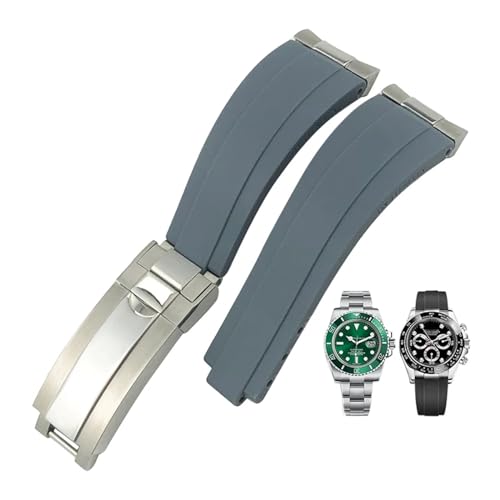 BAHDB Uhrenarmband aus Gummi mit Stahlkopfnarbung, passend für Rolex Submariner-Armband SUB GMT Ditongna-Uhrenarmband 20 mm (Color : Gray, Size : MatteSilver-end) von BAHDB