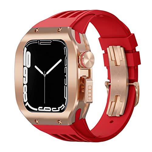 BAHDB Uhrengehäuse aus Titanlegierung, für Apple Watch, 45 mm, 44 mm, Luxus-Mod-Kit, Fluoro-Gummi-Uhrenarmband, für iWatch 8, 7, SE, 6, 5, 4, Modifikationsset, 44mm, Achat von BAHDB