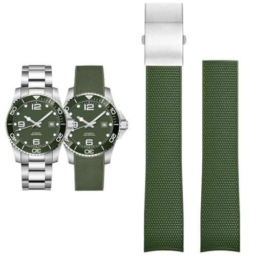 BAHDB Uhrenzubehör Band für Comas Diving Serie L37814 L3.781 Mechanisches Herren-Uhrenarmband aus Gummi, 21 mm Armband(Color:Green silver,Size:19mm) von BAHDB