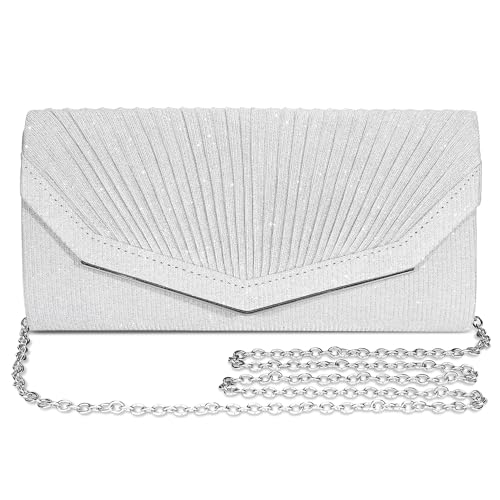 BAICLES Abendtasche Damen Clutch Elegant Brauttasche Handtasche Hochzeit Damen Kettentasche Mädchen klein Umhängetasche für Party Freizeit Silber von BAICLES