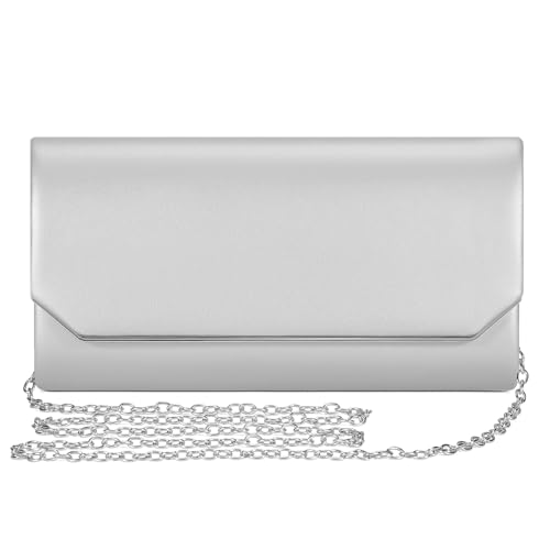 BAICLES PU-Leder Abendtasche Damen Clutch Elegant Brauttasche Handtasche Hochzeit Damen Kettentasche Mädchen klein Umhängetasche für Party Freizeit Crossbody Bag Damen Leder Klein(Silber) von BAICLES