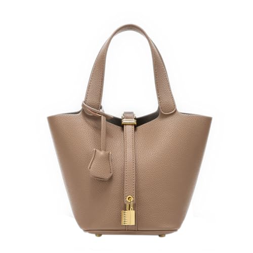 BAIICHAAN Damen Handtasche Weibliche Eimertasche Gemüsekorb Damen Handtasche Leder Henkeltasche Top Griff Tasche Vintage Weiches Schultertasche Reisetasche Gepäck Tasche Pendler Tasche (Khaki) von BAIICHAAN