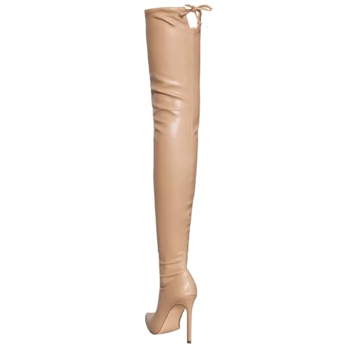 BAIRUNDA Overknee Stiefel Für Damen, 11 Cm Stretch-Stiefel Bequeme Hohe Stiefel Große Stilettos Spitze Zehen Lange Stiefel Für Die Tägliche Freizeit, Party, 36 EU, Apricot von BAIRUNDA