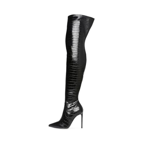 BAIRUNDA Overknee Stiefel Für Damen, Hohe Damenstiefel Große Größe Stilettos Hohe Absätze Seitlicher Reißverschluss Spitze Zehen Lange Stiefel Für Den Alltag, Party, 12cm/4.72 Inch, 40 EU,Black von BAIRUNDA