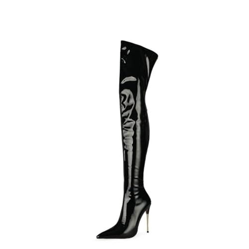 BAIRUNDA Overknee Stiefel Für Damen, Hohe Damenstiefel Mit Reißverschluss Hinten Stilettos Hohe Absätze Spitze Zehen Lange Stiefel Für Den Alltag, Party, 11cm/4.33 Inch, 37 EU,Black von BAIRUNDA