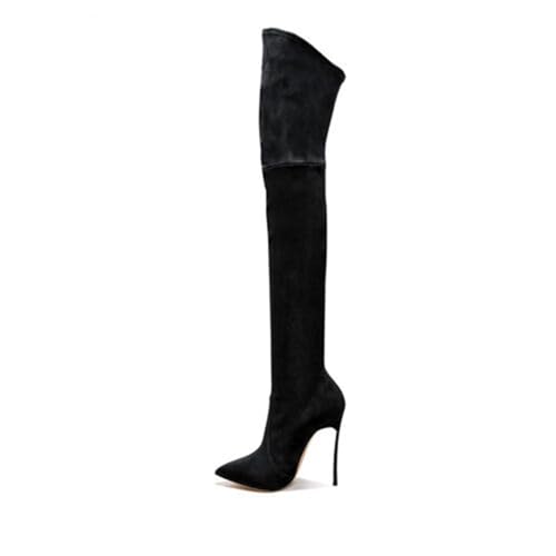 BAIRUNDA Overknee Stiefel Für Damen, Stretch Stiefel Hohe Damen Stiefel Aus Samt Stilettos Hohe Absätze, Seitlicher Reißverschluss Spitze Zehen Lange Stiefel, 12cm/4.72 Inch, 35 EU,Black von BAIRUNDA