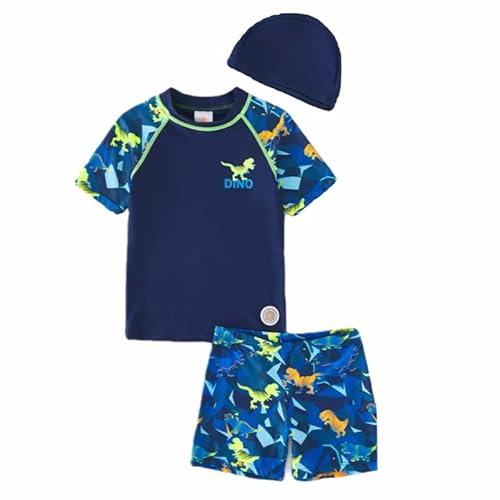 BALAKEBEI Jungen 2-teiliger Badeanzug Kinder Kurzarm Sonnenschutz Sport Surf Badeanzug Hot Spring Badeanzug Schnelltrocknender Tauchanzug Kostenlose Schwimmkappe von BALAKEBEI