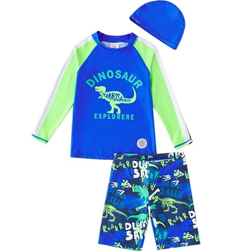 BALAKEBEI Jungs Zweiteiliger Badeanzug Heiße Quelle Kinder Langarm Sonnenschutz Sport Surfen Badeanzug Schnelltrocknend Neopren Schwimmkappe von BALAKEBEI