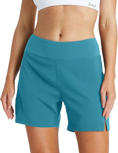 BALEAF Badeshorts Damen Badehose Schnell Trocknend Schwimmshorts Boardshorts Strandshorts High Waist Bikini Hose Schwimmen Kleidung Badepants UPF50+ mit Taschen Blau L von BALEAF