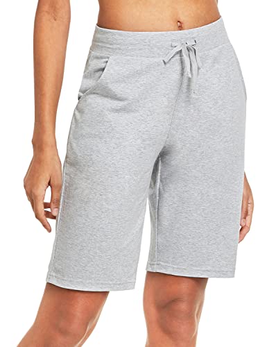 BALEAF Damen Bermuda Shorts Baumwolle Sweathose Sommerhose kurz mit Taschen für Yoga, Sport, Freizeit Hell Grau XXL von BALEAF