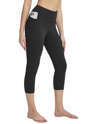 BALEAF Sport Leggings Tasche Damen Caprihose Sommer 3/4 Kurze Sporthose 7/8 Blickdicht Leggings high Waist Yogahose Laufhose Fitnesshose Gym 7/8 Trainingshose AtmungsaktivSchwarz XS von BALEAF