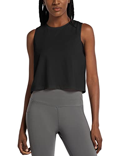 BALEAF Damen Crop Tops Workout Cropped Tanktops Sportliche Muskelshirts Schwarz M von BALEAF