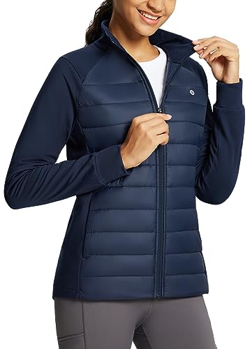 BALEAF Damen Daunenjacke Leichte Warme Steppjacke Winddicht Winterjacke mit Kapuze Gefüttert Pufferjacke mit Taschen für Freizeit Wandern Outdoor Blau M von BALEAF