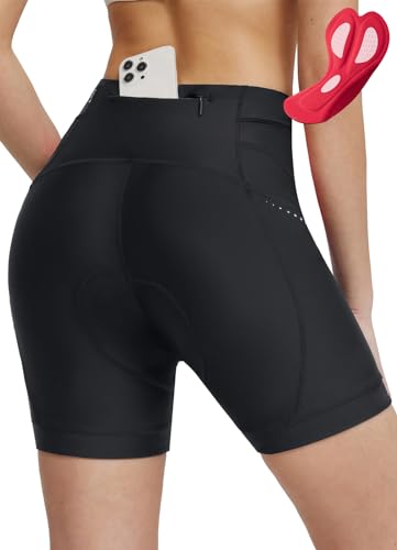 BALEAF Damen 4D gepolsterte Radlerhose 5" Lycra Radunterwäsche UPF 50+ Radfahren Polsterung Taschen Biker Radfahren Schwarz L von BALEAF