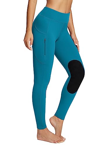 BALEAF Damen Reithose Winter Reitleggings Kniebesatz wasserabwiesend Thermoleggings gefüttert mit Handytasche für Frauen Mädchen Pfauenblau M von BALEAF