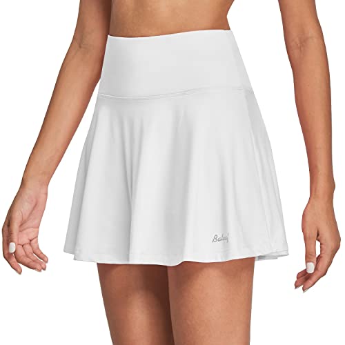 BALEAF Rock Damen Rock mit Hose drunter Tennisrock Tasche Skort high Waist Weiß XL von BALEAF