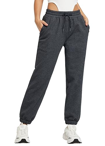 BALEAF Damen Sweatpants Baumwolle Baggy Fleecd Lined Thermo Jogginghose Warm mit Taschen Dunkelgrau XL von BALEAF