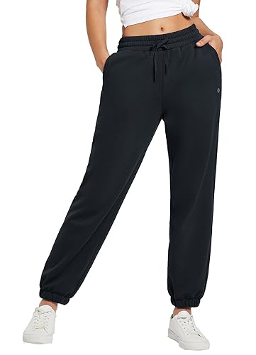 BALEAF Damen Sweatpants Baumwolle Baggy Fleecd Lined Thermo Jogginghose Warm mit Taschen Schwarz 2XL von BALEAF