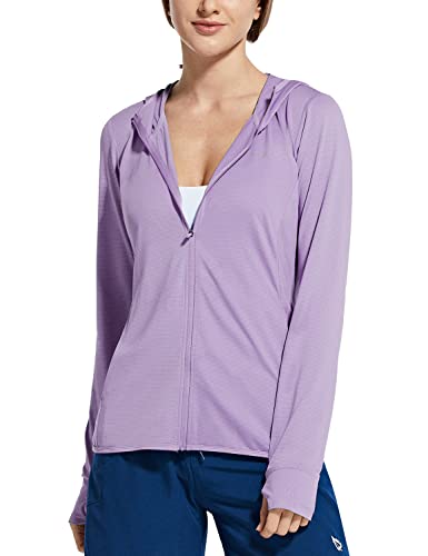 BALEAF Damen UV SPF UPF 50+ Shirt mit Kapuze Sonnenschutz Langarm Shirt Kapuzenjacke mit Reißverschluss Sun Hoodie mit Daumenloch Lila 3XL von BALEAF