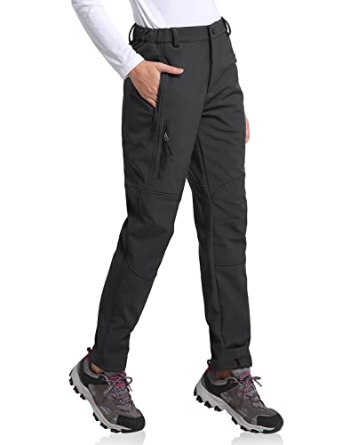 BALEAF Damen Wanderhose Thermo wasserdichte Outdoorhose Winddichte Lange Softshellhose Winter Gefüttert Skihose Snowboardhose Trekkinghose Schwarz S von BALEAF