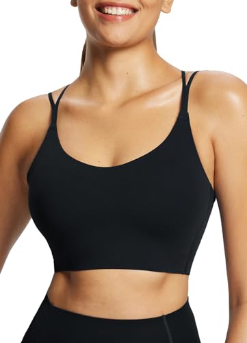 BALEAF Freeleaf Frauen Sport Yoga BH Criss Cross Sport Bralette Gepolstert Low Impact Spaghetti Thin Strap Workout Tops Schwarz S-M von BALEAF