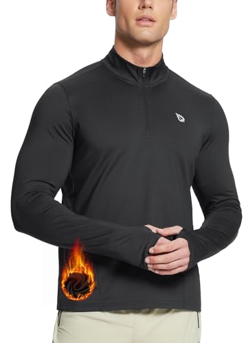 BALEAF Herren 1/4 Zip Pullover Laufen Shirts Thermo Langarm Shirts mit Taschen Winter Wandern Schwarz XL von BALEAF