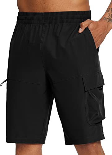 BALEAF Herren Cargo Shorts Sport Shorts Outdoorhose kurz Bermuda Wanderhose mit 5 Taschen wasserdicht schnelltrocknend für Sommer Wandern Camping Schwarz M von BALEAF