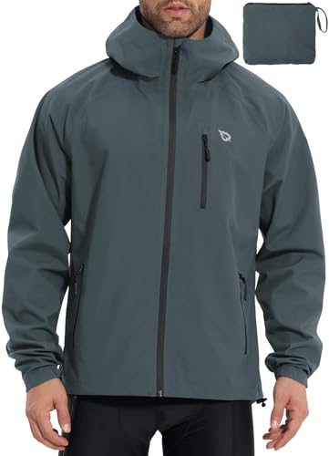 BALEAF Herren Fahrradjacke Regenjacke Wasserdicht Windbreaker mit Kapuze 10000mm H2O Wasserdicht Laufjacke Atmungsaktiv Wanderjacke Dunkelgrau L von BALEAF