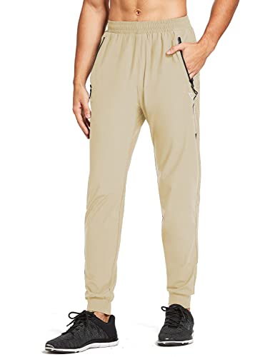 BALEAF Herren Joggers Hose Leichtes Laufen Workout Athletisches Training Gym Schnell Dry Tapered Jogger Zipper Taschen Khaki S von BALEAF