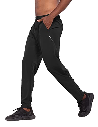 BALEAF Herren Laufhose lang Wasserabweisende Outdoorhose Freizeit Trainingshose Wanderhose Stretch Schnelltrockend mit Reißverschluss Sporthose Schwarz S von BALEAF