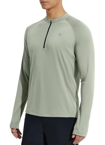 BALEAF Herren UPF 50+ Shirts UV-Sonnenschutz Outdoor 1/4 Zip Langarm Hoodie Performance T-Shirt Grün M von BALEAF