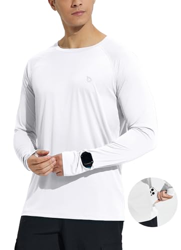 BALEAF Herren UPF 50+ Sonnenschutz-Shirts Zip-Taschen UV SPF Kleidung Leichtes Langarmhemd Rash Guard Schnelltrockend Weiß M von BALEAF