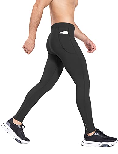 BALEAF Herren Winter Kompressionshose Lang Wasserabweisend Thermo Laufhose Lauftights Sporthose mit Reißverschlusstasche Schwarz 3XL von BALEAF