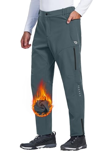 BALEAF Herren Winter Radlerhose Thermohose Mountainbike Hose Wasserdicht Kaltes Wetter Wandern Laufen Fahrrad Outdoor Grau M von BALEAF