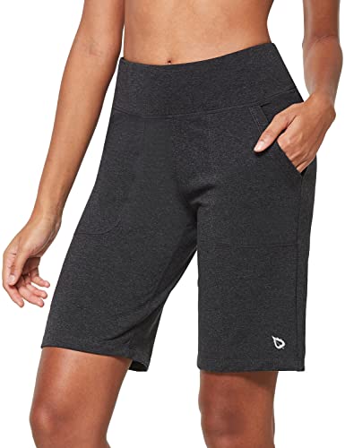 BALEAF Damen Bermuda Shorts Baumwolle Yogashorts Hohe Taile Sweathose Sommerhose kurz Runningshorts mit Taschen für Yoga, Sport, Freizeit Grau S von BALEAF