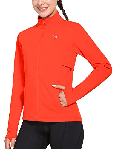 BALEAF Laufjacke Damen Winter Fahrradjacke Wasserdicht Atmungsaktiv Sportjacke Thermo Fleecejacke Warm Trainingsjacke mit Reißverschlusstasche Daumenloch für Winter Radfahren Wandern Orange M von BALEAF