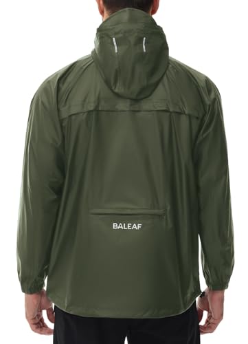 BALEAF Regenjacke Damen Herren Wasserdicht Regenmantel Atmungsaktiv Regenponcho Multifunktional Regenschutz Jacke mit Kapuze Unisex Armeegrün XXL von BALEAF