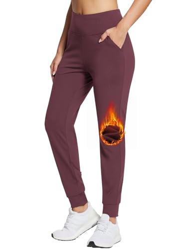 BALEAF Thermo Jogginghose Damen Wasserdicht Winterhose Warm Fitnesshose Laufhose Wanderhose Weinrot XL von BALEAF