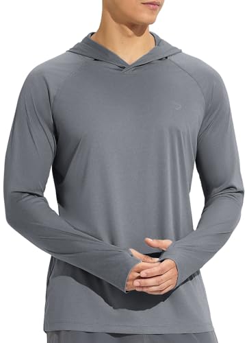 BALEAF UV Shirt Herren Rashguard Sonnenschutz Hemd Langarm UPF 50+ Kapuzenpullover leicht mit Daumenloch für Laufen Surfen Outdoor Angeln Hellgrau S von BALEAF