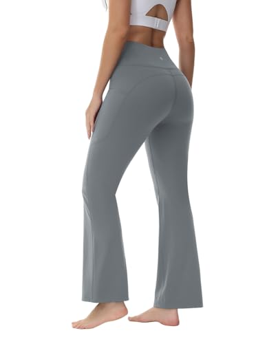 BALEAF Yogahose Damen High Waist Schlaghose Jazzpants Weiche Blickdicht Elastische Sporthose Bootcut Flare Hose mit Taschen Grau M von BALEAF