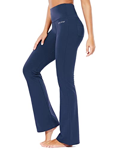 BALEAF Yogahose Damen Schlaghose Baumwolle Mit Taschen Activewear Hosen High Waist Yoga Pants Bootcut Jeans Stretch Flared Stoffhose Flare Leggings Haushose Weites Bein Jazzpants Lang Navy S von BALEAF