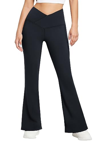 BALEAF Yogahose Damen Thermo Fleece Lined gefüttert High Waist Kreuz Bootcut 29'' Schlaghose Jogginghose Weites Bein Jazzpants Relaxhose Schwarz XL von BALEAF