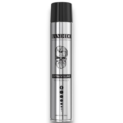 Bandido Hair Spray Extra Volume 400ml Silver | Haarspray Herren | Volumen Spray mit Starkem Halt | Extremely Haltegrad 8 | bis zu 24 h Halt und ohne zu verkleben von Bandido