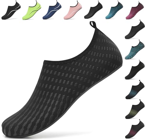 BARFULKER Wasserschuhe Badeschuhe Leicht Damen Schwimmschuhe Herren Schnell Trocknend Aquaschuhe rutschfeste Strandschuhe Surfschuhe Barfußschuhe für Männer Frauen Beach Pool, Schwarz 41 EU von BARFULKER