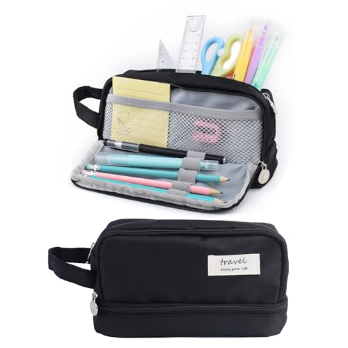 Federmäppchen mit großem Fassungsvermögen, Stiftetasche, Schreibwaren-Aufbewahrungsset, mehrere Fächer, Büro-Reisetasche, Organizer für Kunst- und Bastelbedarf, Schwarz Federmäppchen mit großem Fassungsvermögen, Stiftetasche, Schreibwaren-Aufbewahrungsset, mehrere Fächer, Büro-Reisetasche, Organizer für Kunst- und Bastelbedarf, Schwarz von BARUHARI