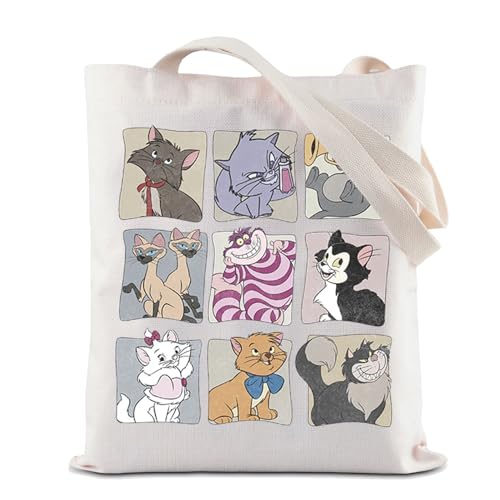 WDW Einkaufstasche mit Cartoon-Katzenfiguren, wiederverwendbar, für Katzenliebhaber, Handtasche, Katzengruppe, Schultertasche, Marie Cat Tragetasche, 32*37CM von BAUNA