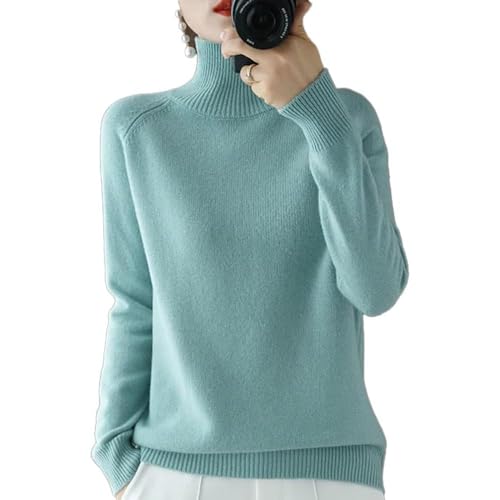 BAWUTZ Kaschmir-Pullover für Damen, Rollkragenpullover Damen,Langarmpullover, Freizeitpullover, Stehkragen Strickpulli Langarm Rolli Sweater für Herbst Winter (Grün,L) von BAWUTZ